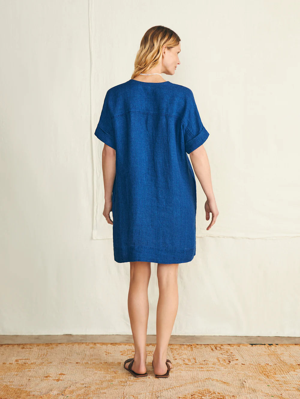 Back view of the Indigo Sanibel Basketweave Dress by Faherty