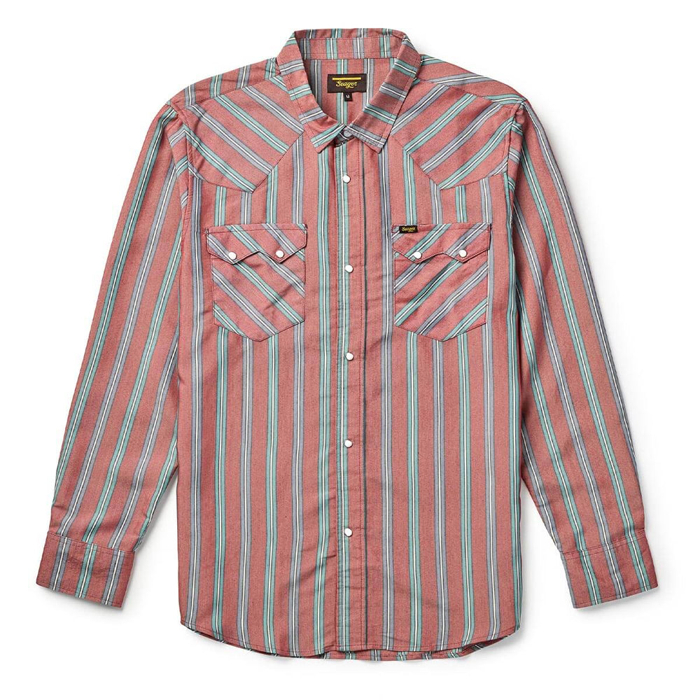 The Seager Sawtoof Long Sleeve Shirt in Red Rock Stripe