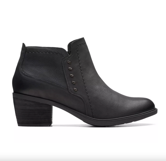 Clarks Neva Lo Ankle Boot Black Leather Harbour Thread