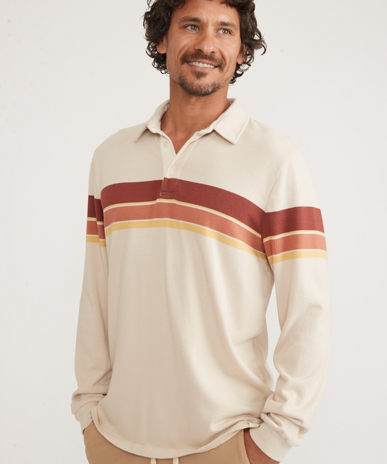 Marine Layer Alexander Rugby Polo - Tan/Sunset Stripe