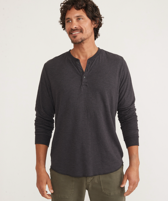 Marine Layer Double Knit Henley - Faded Black