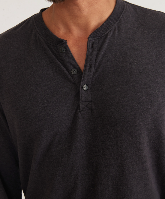 Marine Layer Double Knit Henley - Faded Black