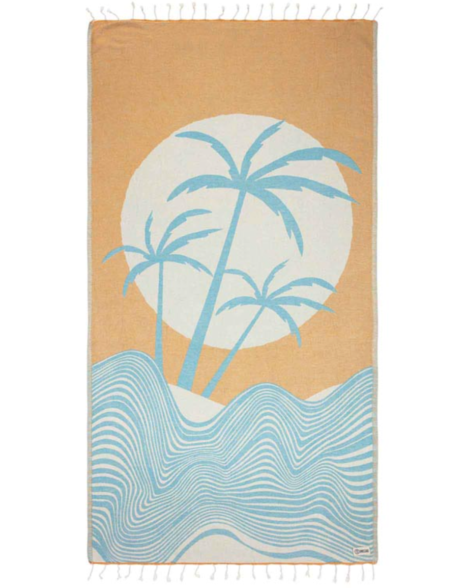 unfolded view of Rosa Sul palm tree design Sand Cloud towel