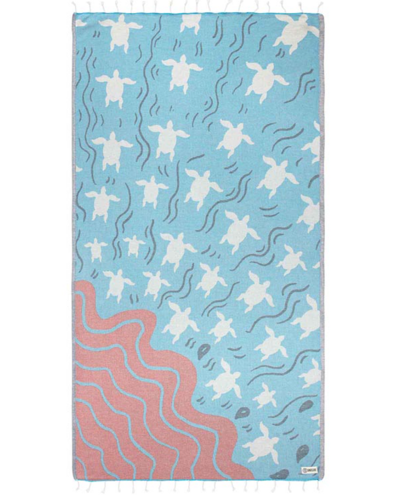 
                      
                        Unfolded view of Ruggles sea turtle design beach towel by Sand Cloud
                      
                    