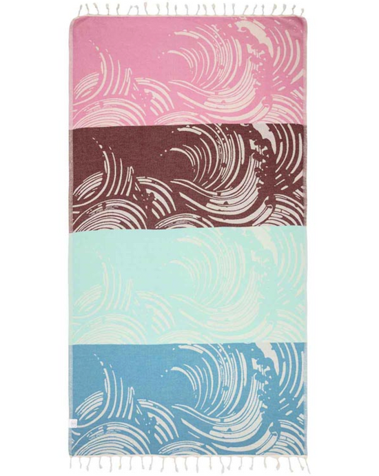Reverse Unfolded view of The Box colorblock wave design beach towel by Sand Cloud