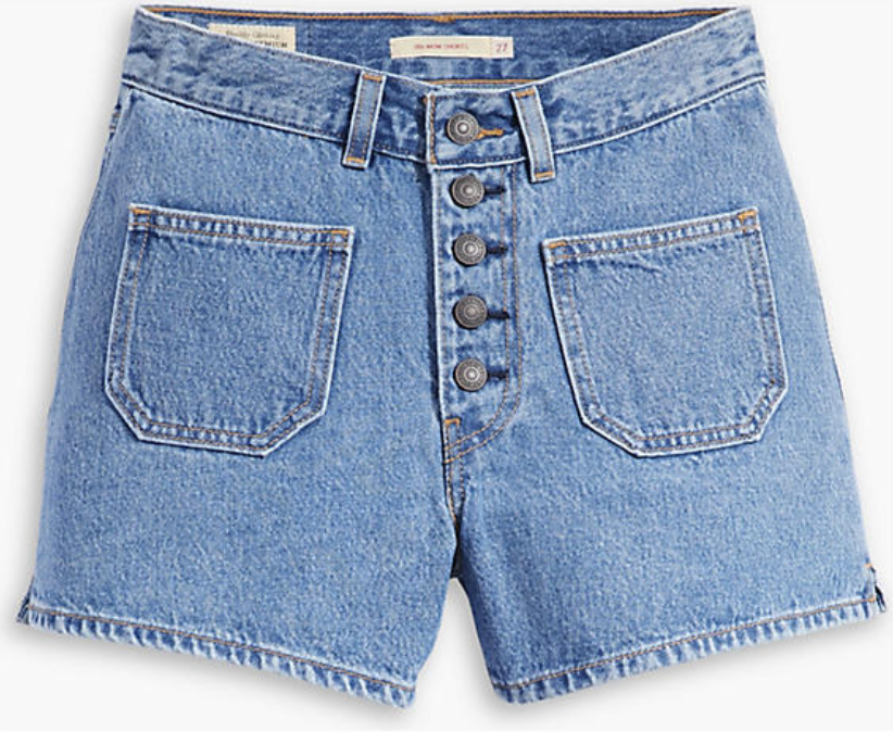 Load image into Gallery viewer, Flat Lay view of the Levi&amp;#39;s 80&amp;#39;s mom denim shorts
