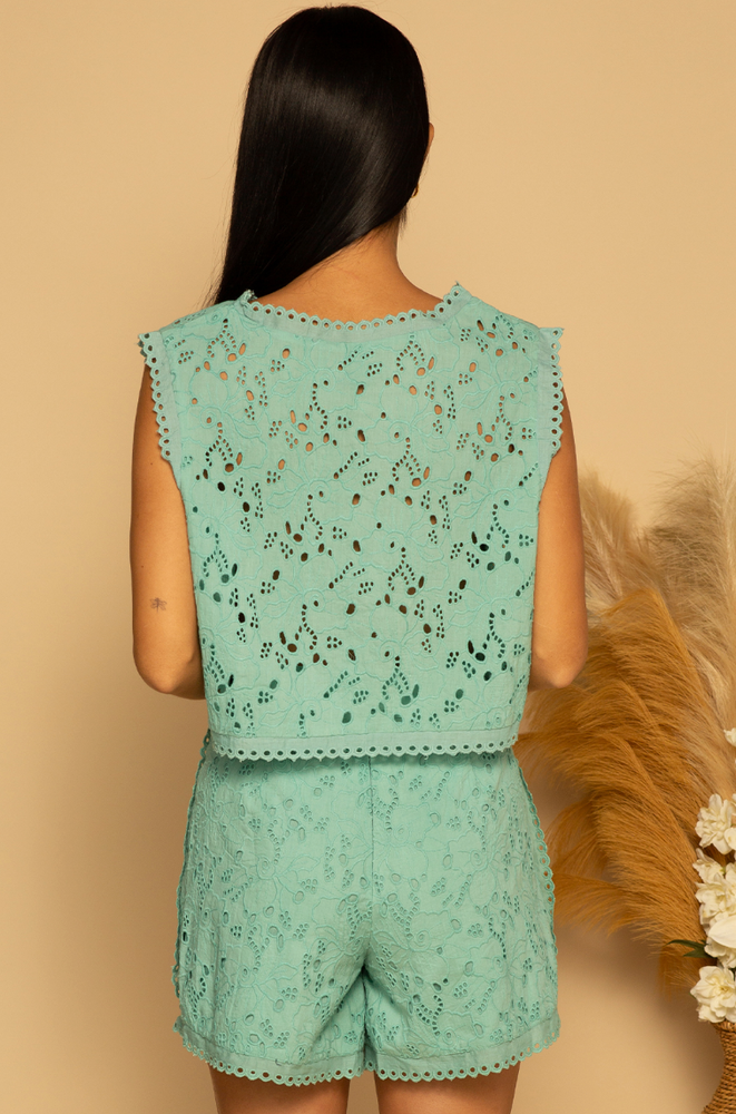 Back view of the Shore Evie Embroidered Tank in the color Canton Eyelet