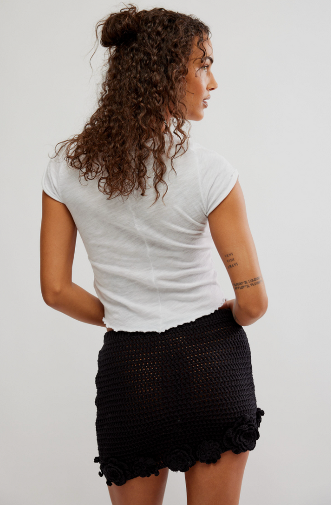 
                      
                        Back view of the Black Flora Crochet Mini Skirt by Free People
                      
                    