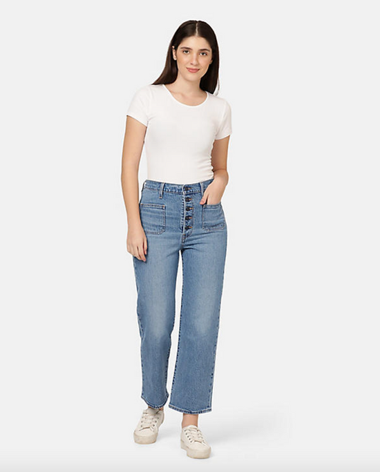 Front view of the Levi's Ribcage Straight Patch Pocket Women's Jeans 