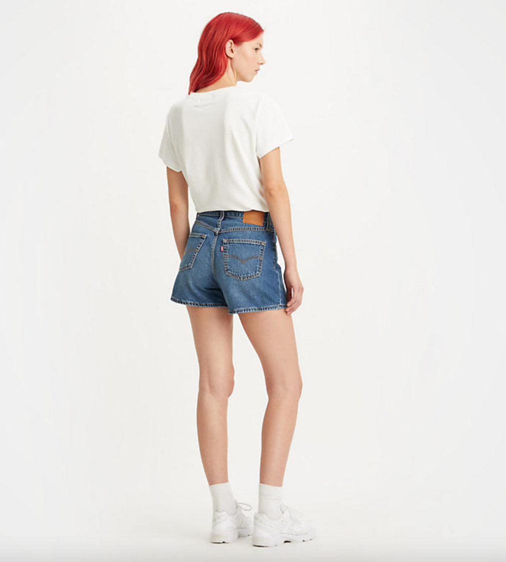 Back view of the 80's Mom Shorts by Levi's in the medium wash color You Sure Can