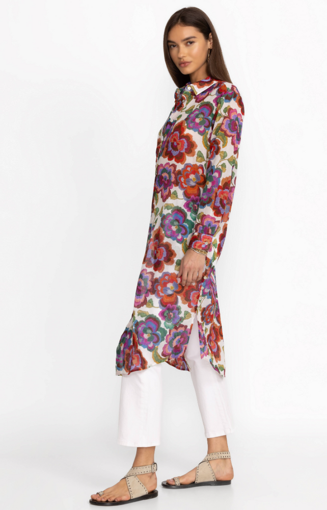 
                      
                        Side view of the Calanthe Relaxed Oversized Shirt by Johnny Was
                      
                    