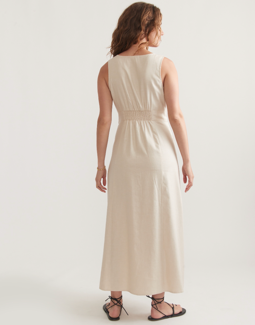 Back view of Marine Layer's Camila Maxi Dress in the color Antique White