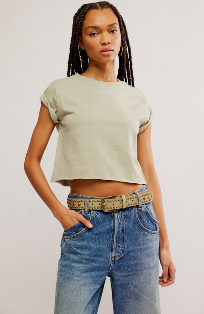 Free People's The Perfect Tee in the color Green Tea Leaves