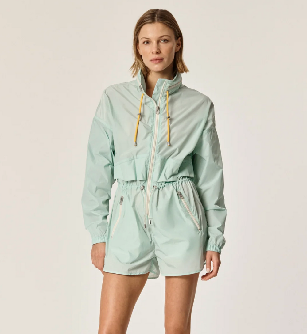 Oncept's Brooke Utility Romper in the color Aqua Chill