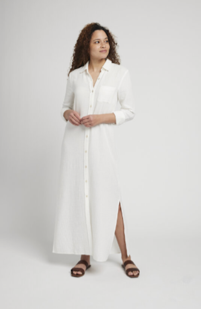 Faherty's Dream Cotton Gauze Maxi Shirtdress in the color White