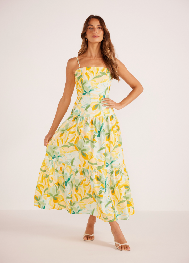 The Tropical Print Solstice Tiered Midi Dress by MINKPINK