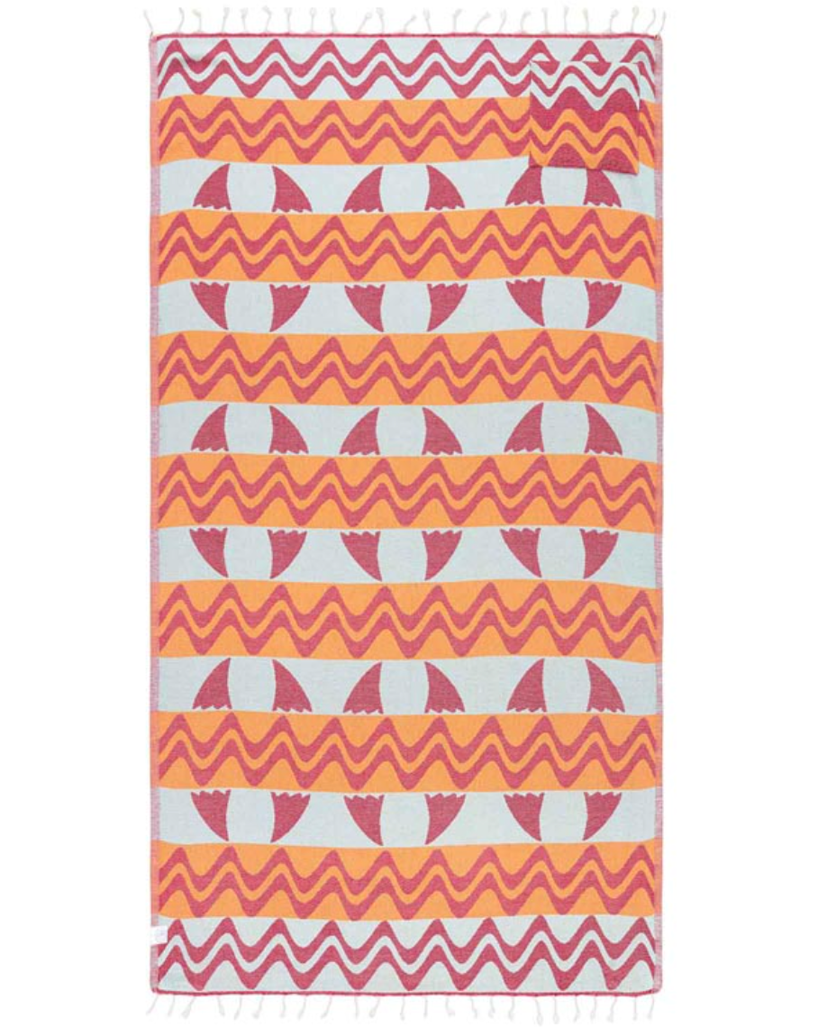 Reverse side of the Boho Fin Zipper Pocket Organic Turkish Cotton Beach Towel by Sand Cloud