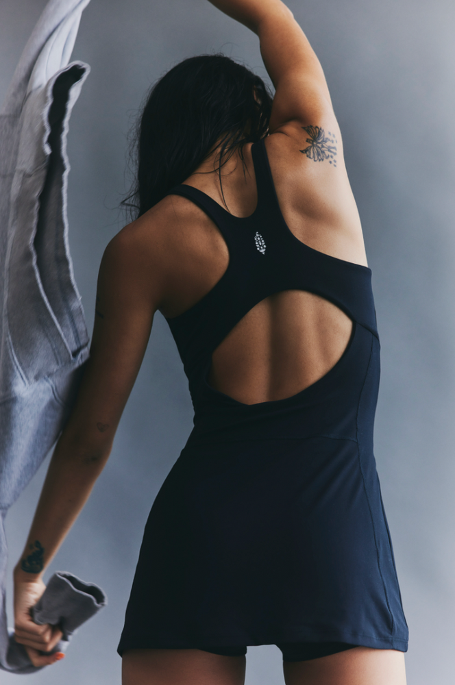 Back view of the Black Never Better Dress by Free People