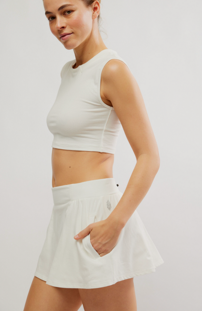 
                      
                        Side view of the White Hot Shot Skort Set by Free People
                      
                    