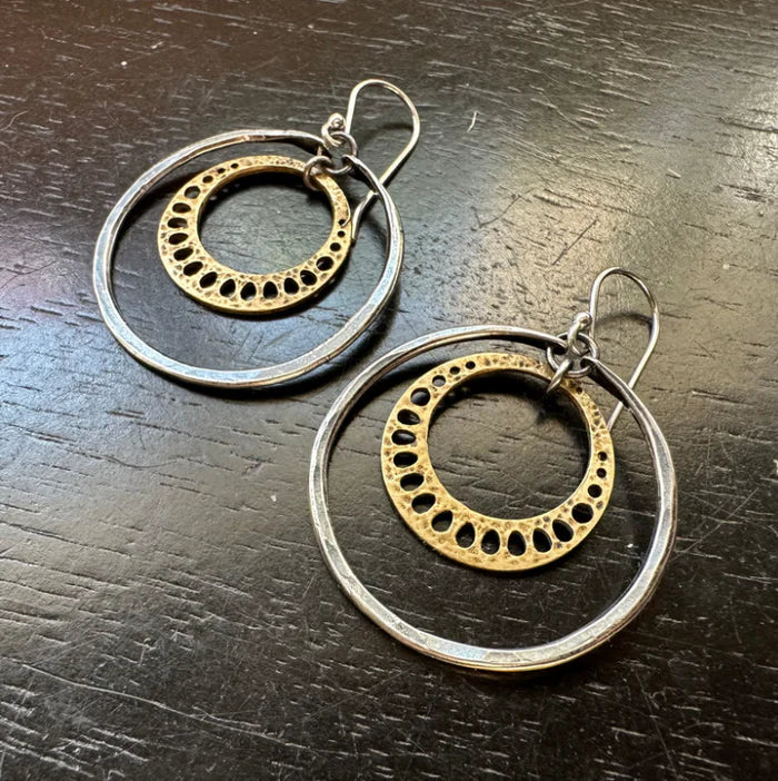 Jennifer Kahn Tiny Brass Lotus Root Earrings in Small Sterling Silver Hoops