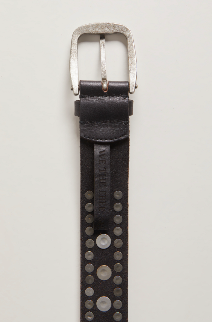 Buckle detail on the Black Sola Studded Belt by Free People