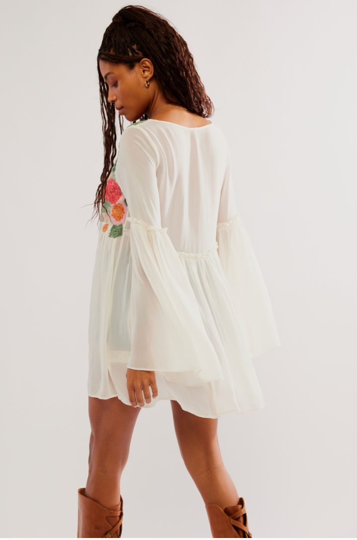 Back view of the Cream Combo Madeline Tunic by Free People