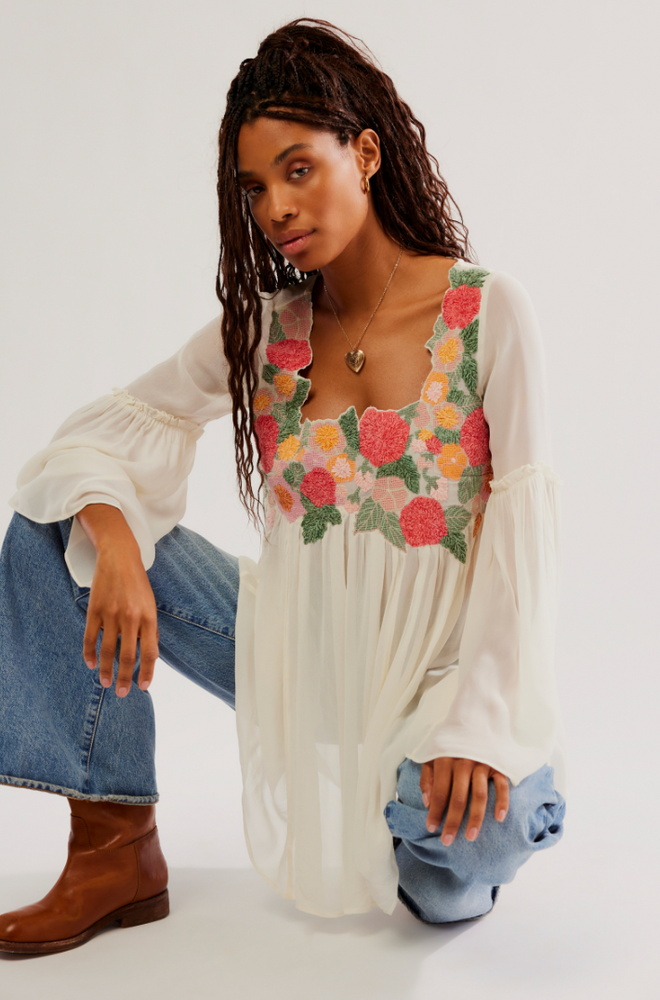 Front view of the Cream Combo Madeline Tunic by Free People