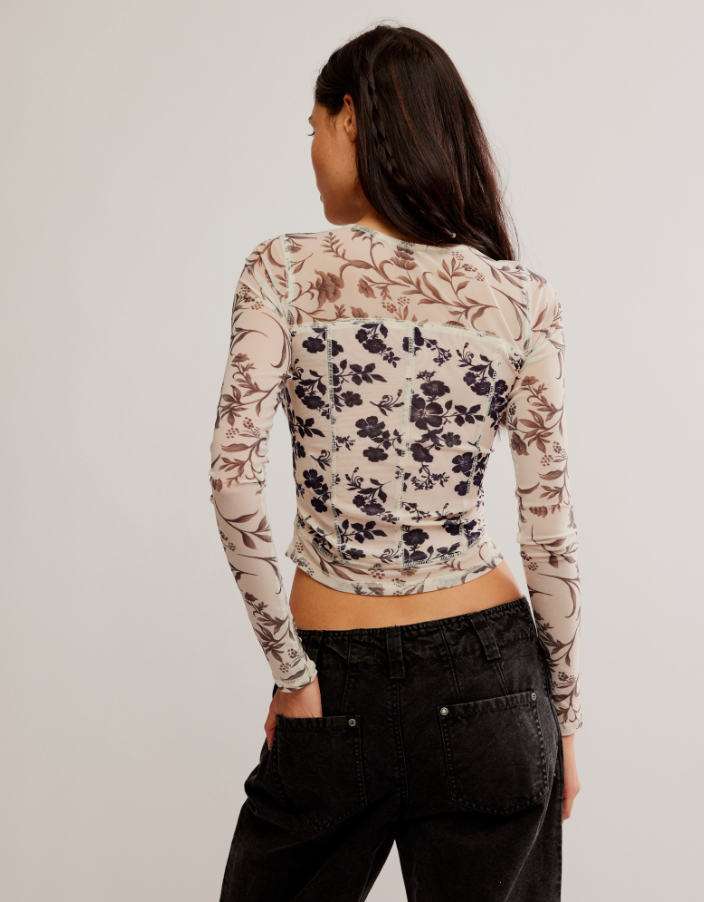 Back view of the Neutral Combo Bettys Garden Top by Free People