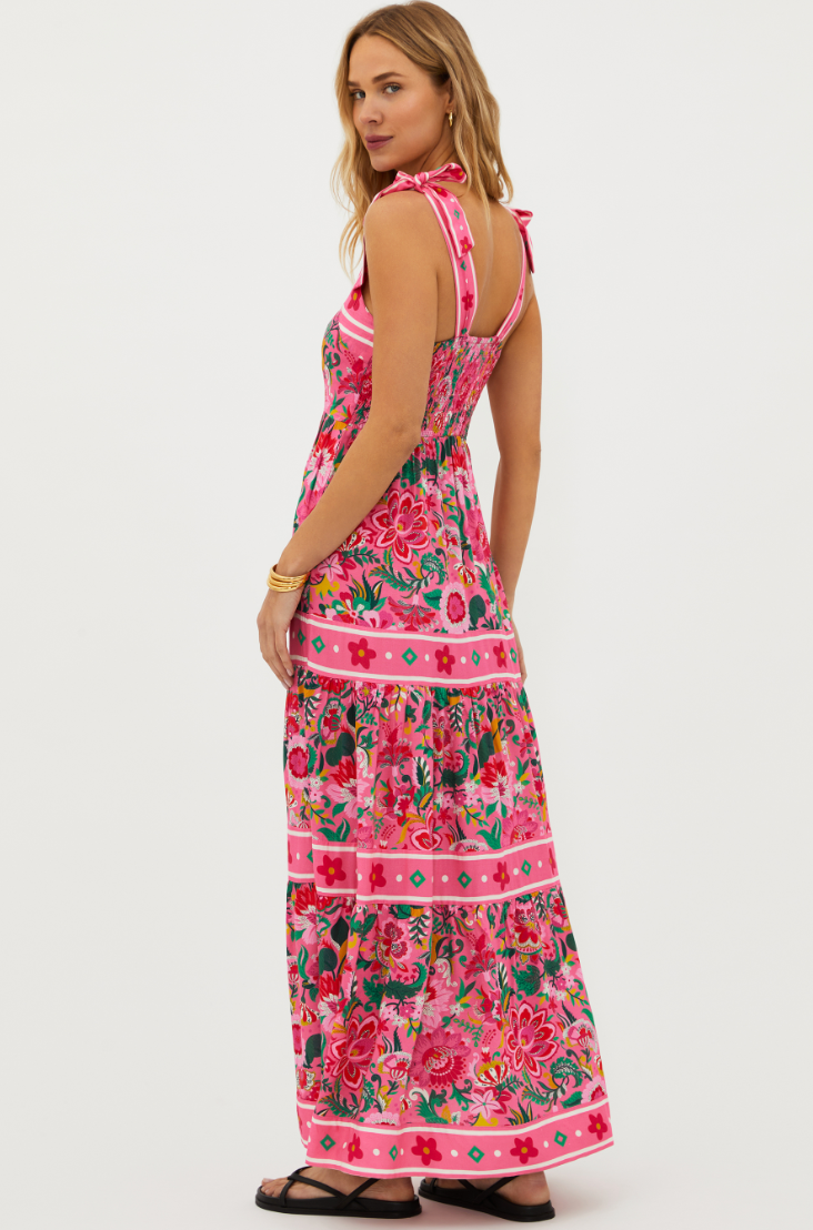 Back view of the pink floral Charlotte Maxi Dress