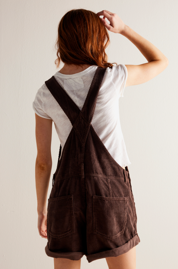 Back view of the brown Ziggy Cord Shortall by Free People