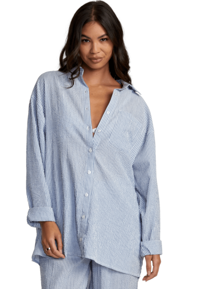 The Coronet Blue Gimme Coverup Shirt by RVCA