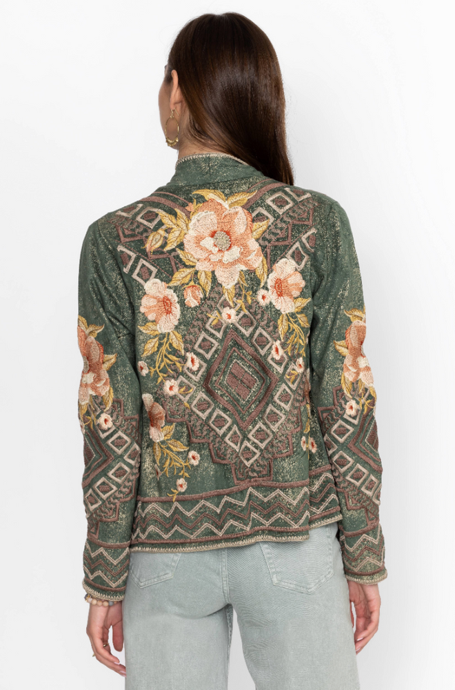 
                      
                        Back view of the Biya Metallic Short Sweater by Johnny Was
                      
                    
