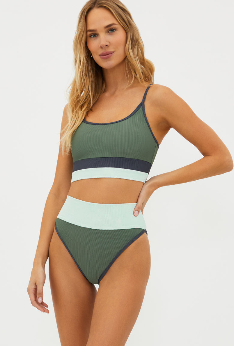 The Palm Paradise Colorblock Eva Top by Beach Riot worn as swimwear