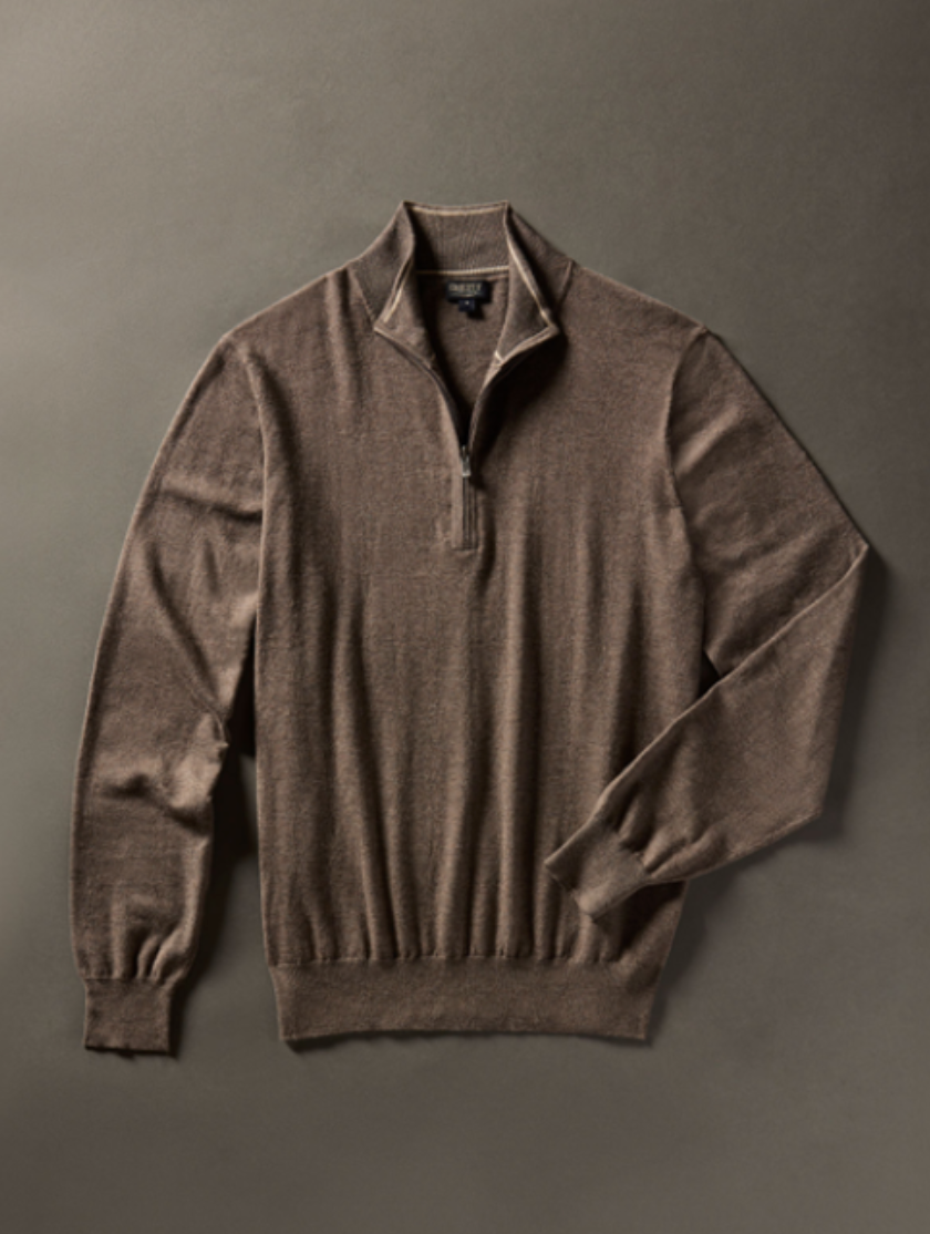 A brown quarter zip pullover men's sweater from Faherty