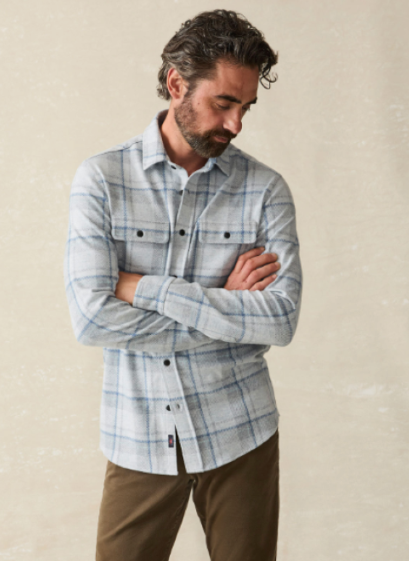 The Maine Sky Plaid Men's Legend Sweater Shirt by Faherty