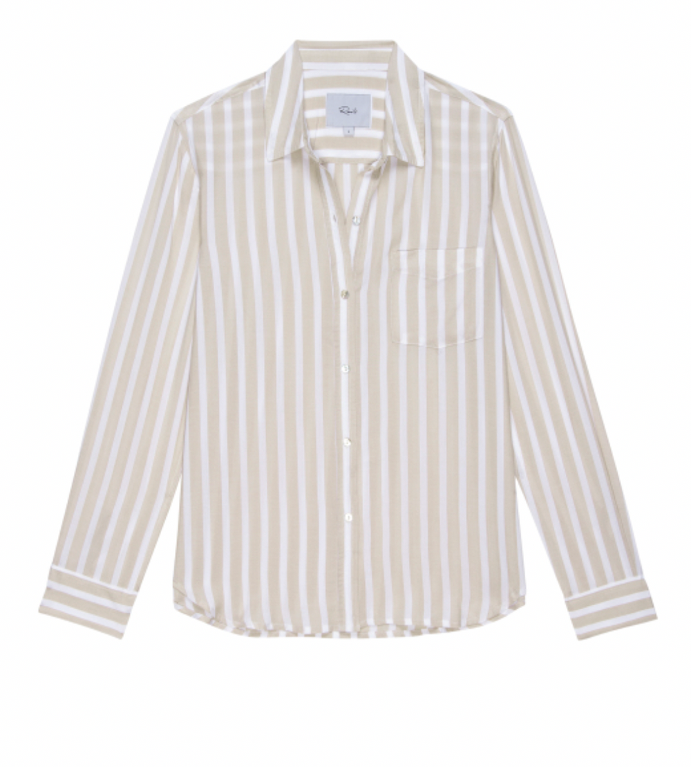 Front view of the Natural Stripe Wren Button Down Shirt by Rails