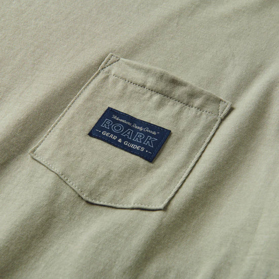 Pocket detail on Roark's Label Pocket Tee in the color Chaparral