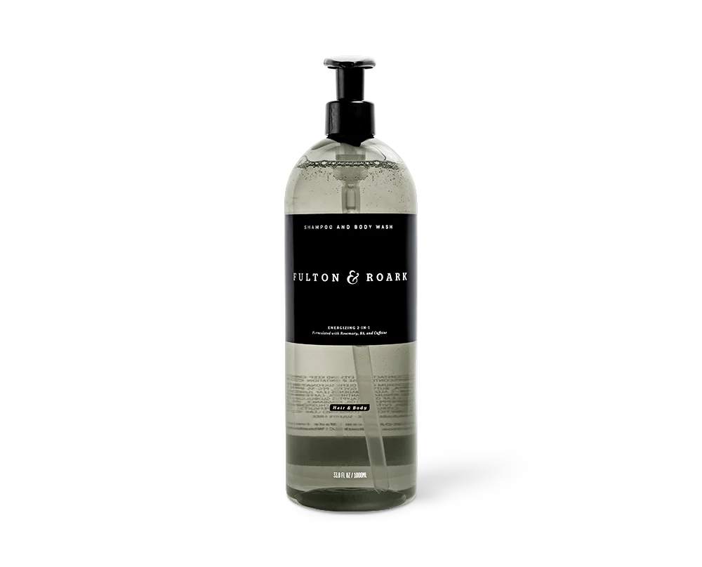 33.8 oz pump bottle of Fulton & Roark's 2-in-1 shampoo and body wash