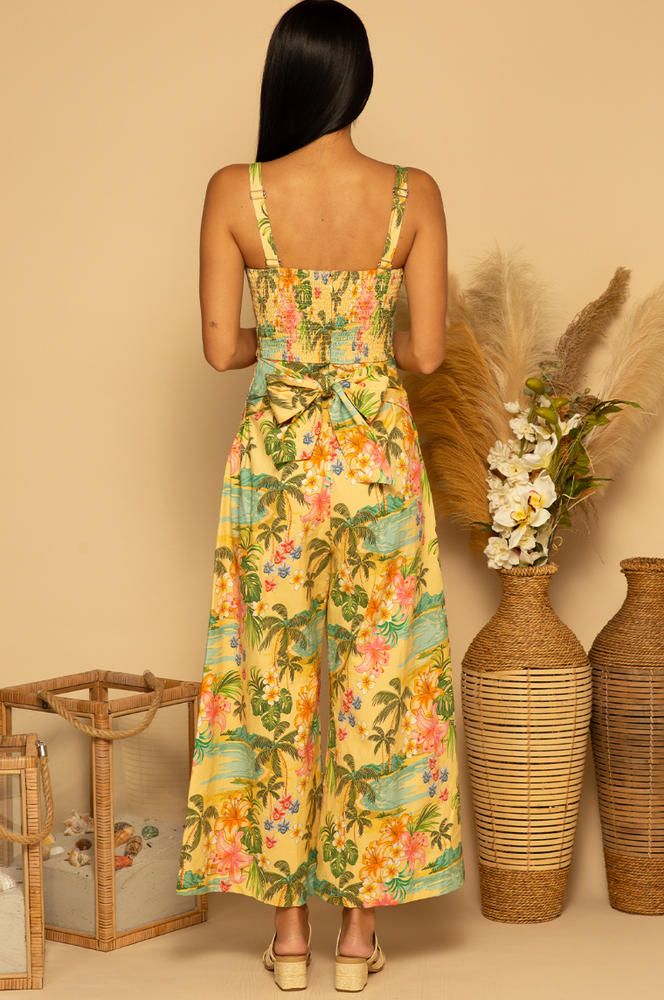 
                      
                        Back view of the Classic Tropics print Lima Wide Leg Jumpsuit by Shore
                      
                    