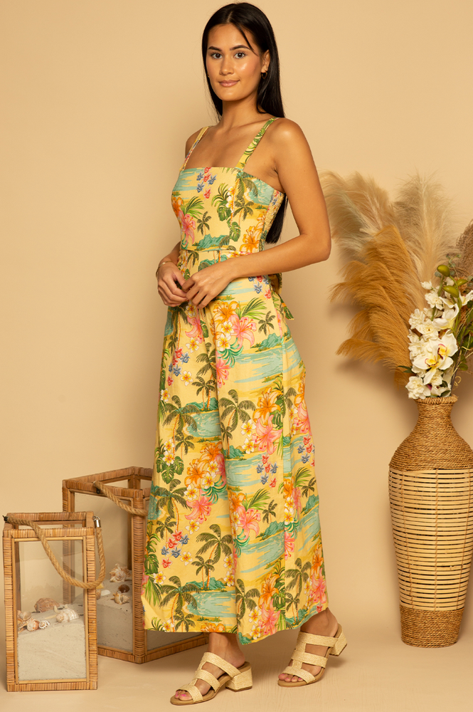 
                      
                        Side view of the Classic Tropics print Lima Wide Leg Jumpsuit by Shore
                      
                    