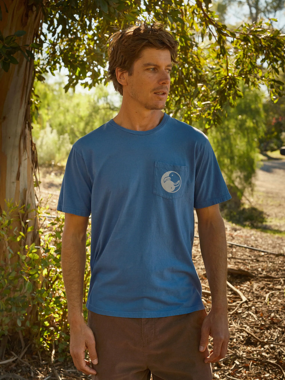 Front view of the blue surf society short sleeve t-shirt by Mollusk