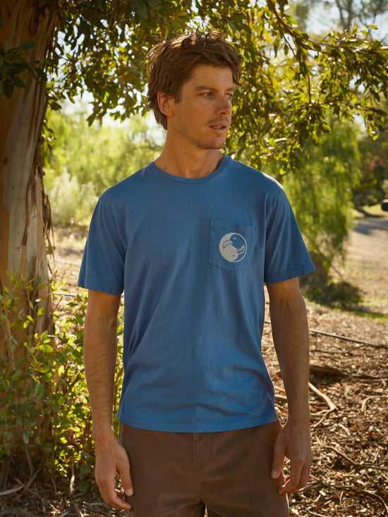 Load image into Gallery viewer, Front view of the blue surf society short sleeve t-shirt by Mollusk
