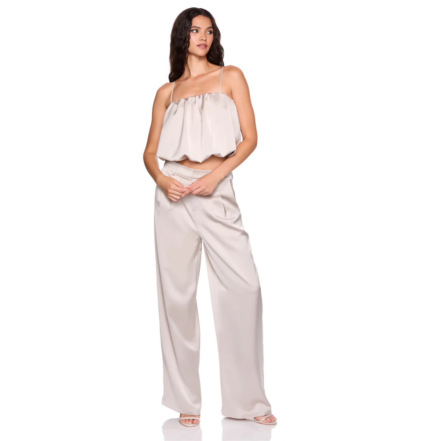 Susana Monaco Satin Pleated Pant in Sandstone
