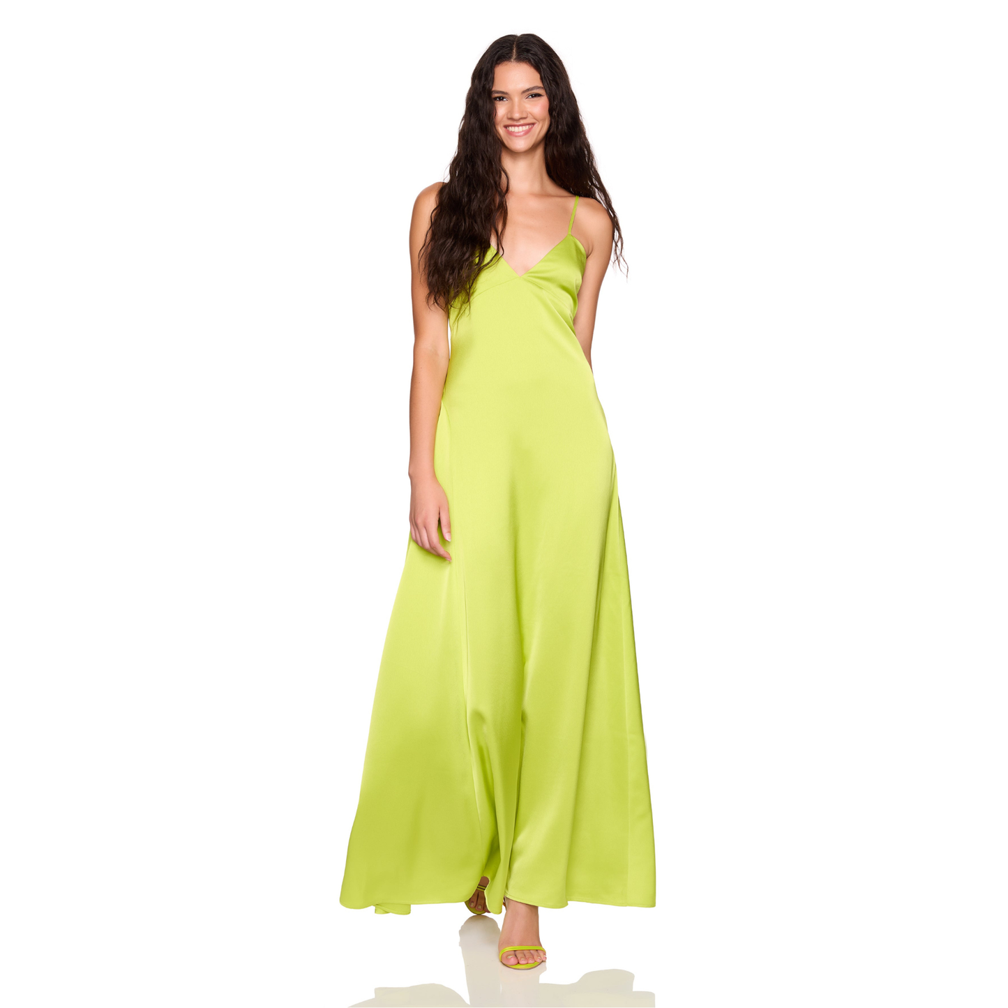 Susana Monaco Satin Slip Dress in Chartreuse