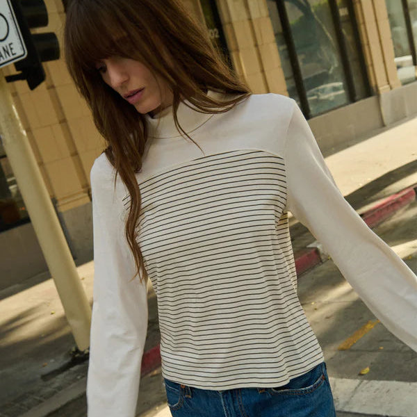 Nation LTD Tamara Turtleneck in Espresso Pinstripe