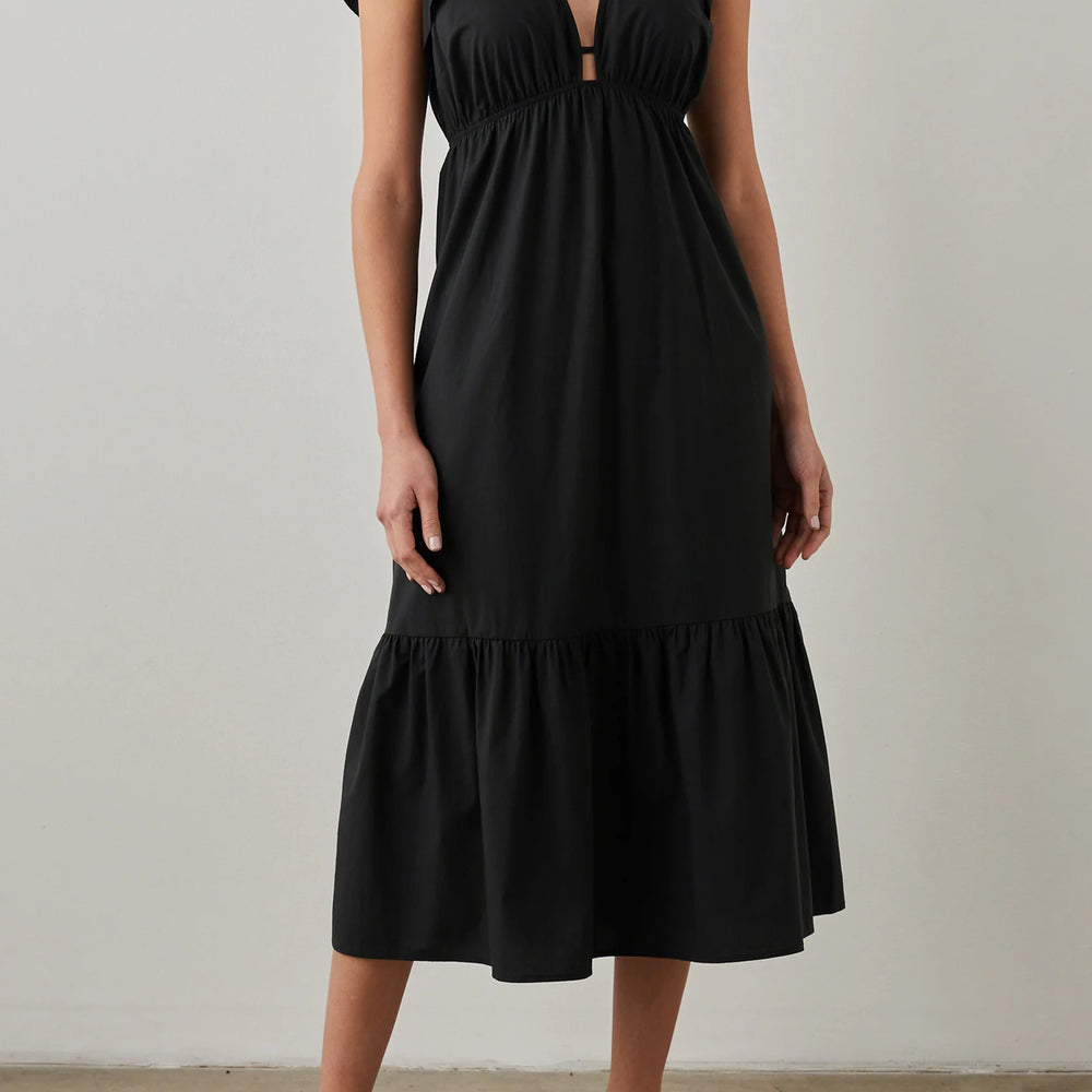 The Tina Tiered Midi Dress in Black by Rails