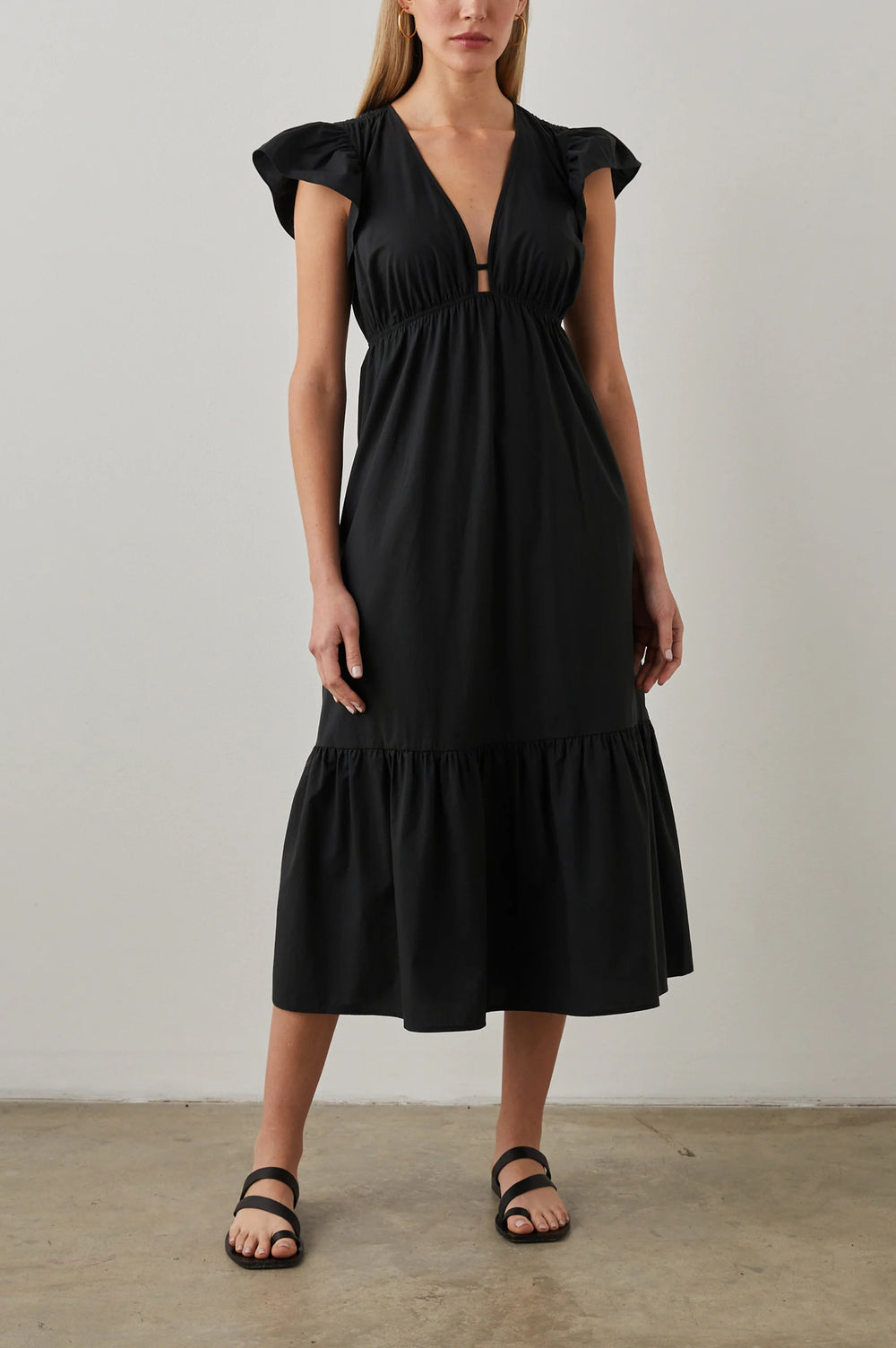 The Tina Tiered Midi Dress in Black by Rails