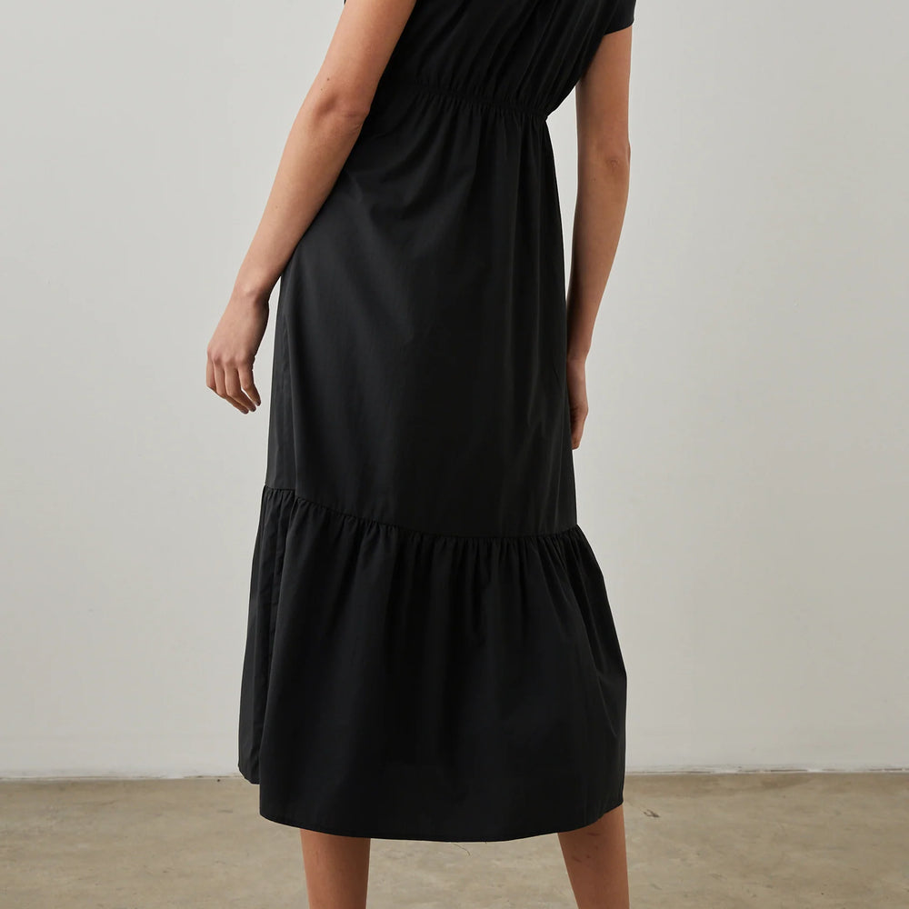 
                      
                        Back view of the Tina Tiered Midi Dress in Black by Rails
                      
                    