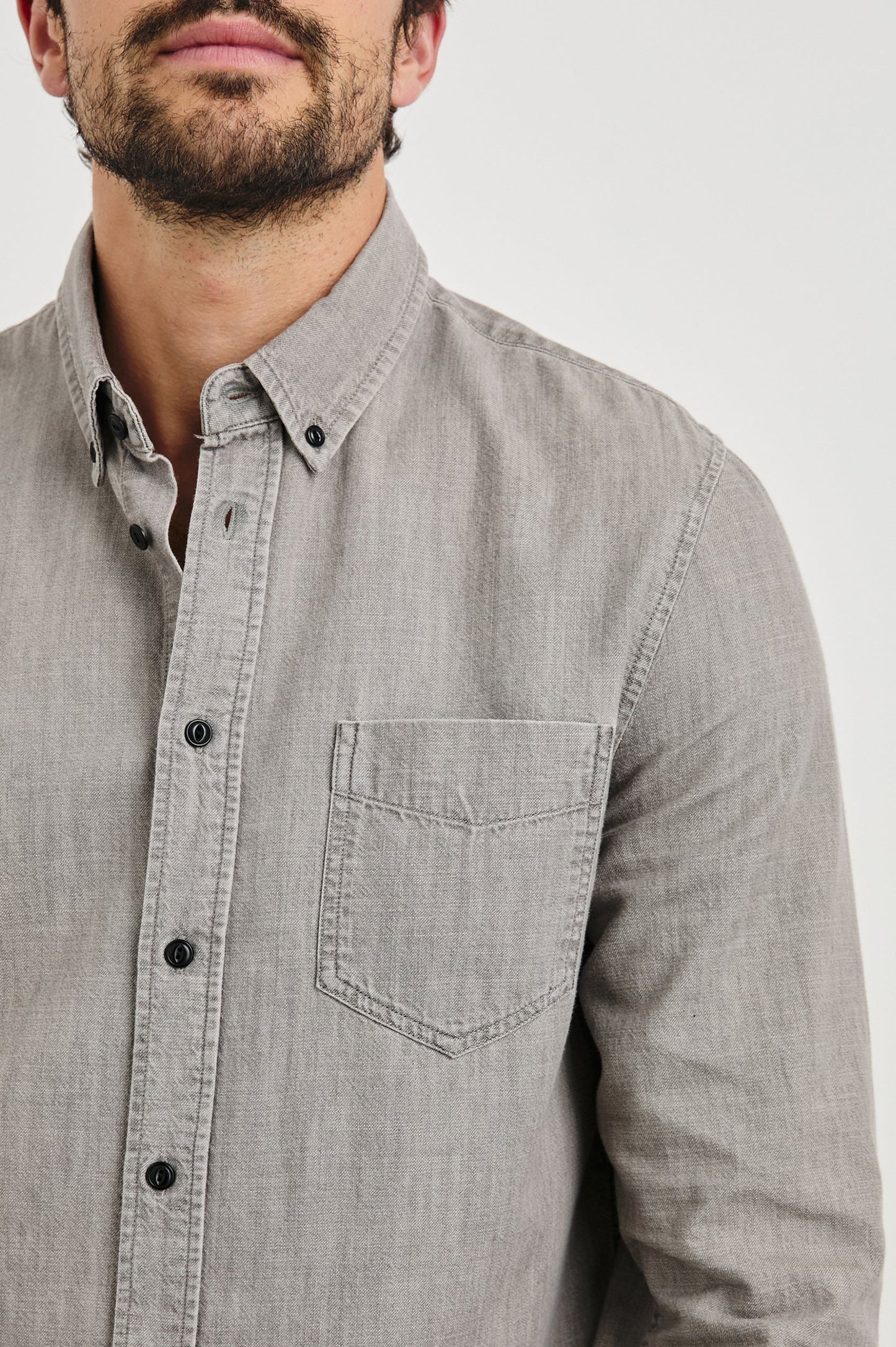 Men's long sleeve button down from Rails with a patch pocket and two tone color effect. 