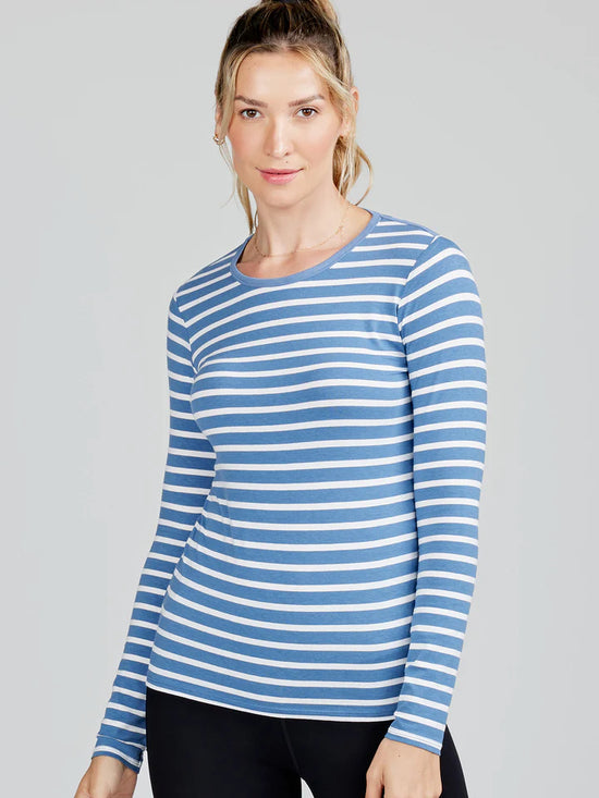 The blue and white stripe Nola Long Sleeve T-shirt by tasc Performance